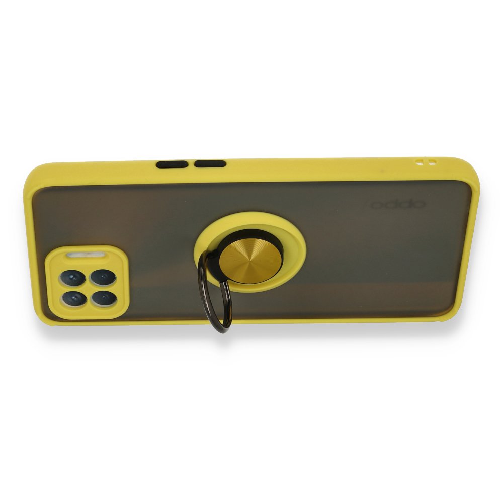 Newface Oppo Reno 4 Lite Kılıf Montreal Yüzüklü Silikon Kapak - Sarı