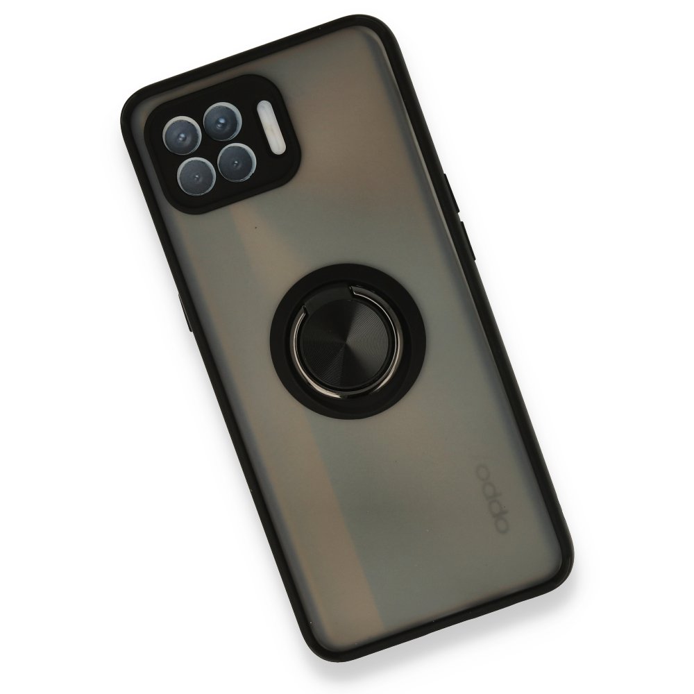 Newface Oppo Reno 4 Lite Kılıf Montreal Yüzüklü Silikon Kapak - Siyah