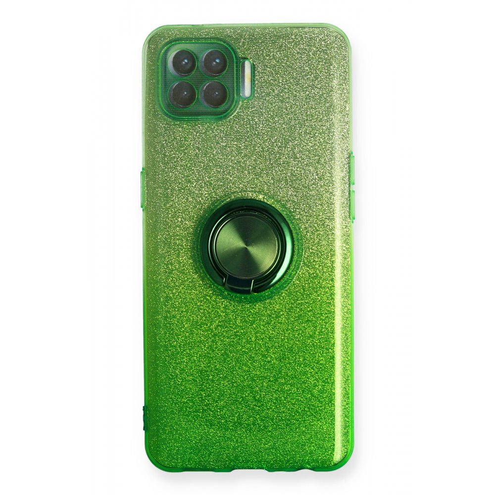 Newface Oppo Reno 4 Lite Kılıf Simli Yüzüklü Silikon - Yeşil