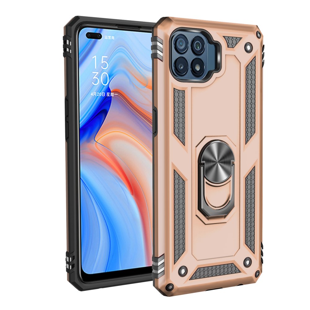 Newface Oppo Reno 4 Lite Kılıf Sofya Yüzüklü Silikon Kapak - Gold