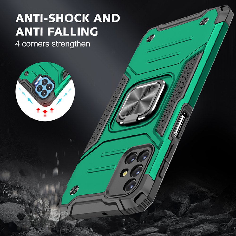 Newface Oppo Reno 4 Lite Kılıf Zegna Yüzüklü Silikon Kapak - Koyu Yeşil