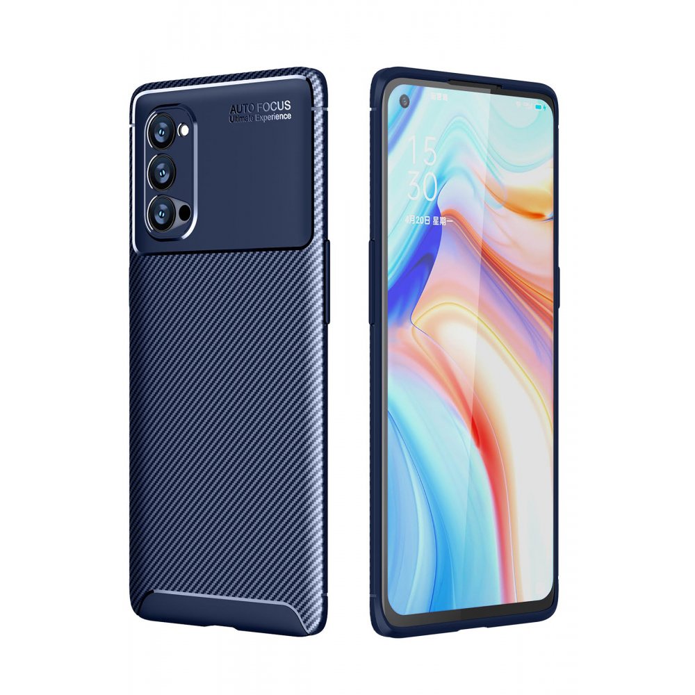 Newface Oppo Reno 4 Pro Kılıf Auto Focus Karbon Kapak - Lacivert