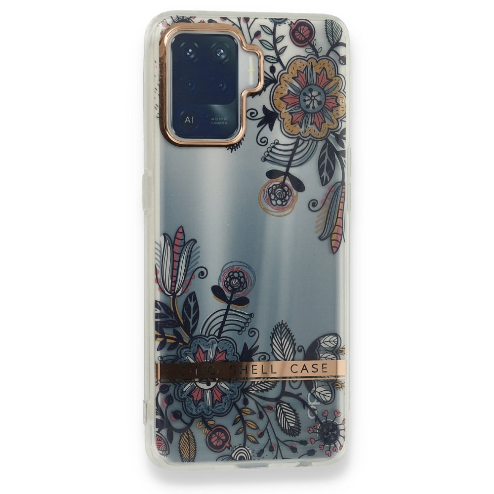 Newface Oppo Reno 5 Lite Kılıf Çiçekli Silikon - Siyah