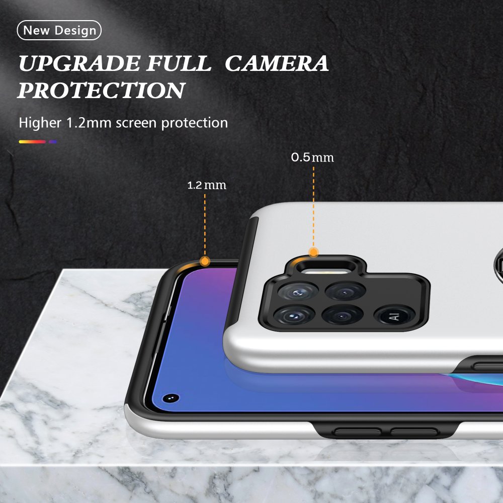 Newface Oppo Reno 5 Lite Kılıf Elit Yüzüklü Kapak - Gümüş