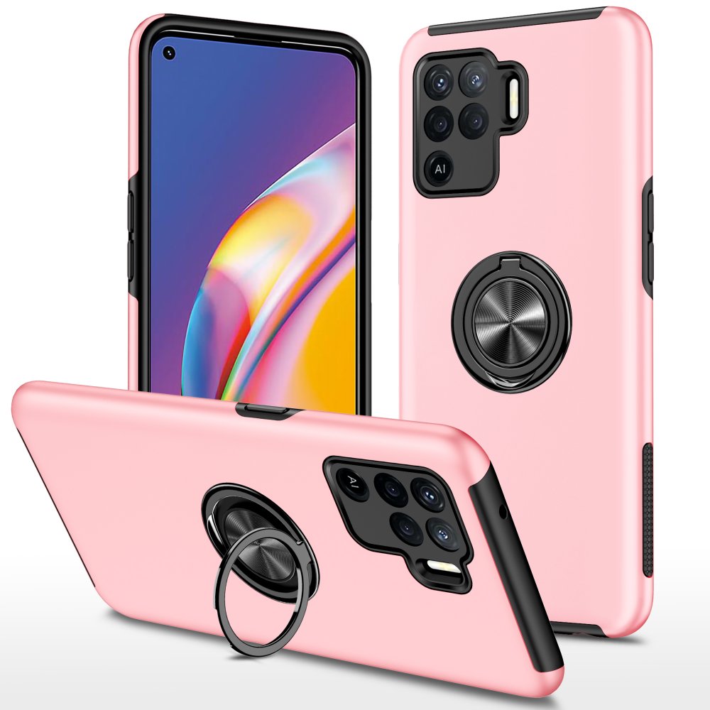 Newface Oppo Reno 5 Lite Kılıf Elit Yüzüklü Kapak - Pembe