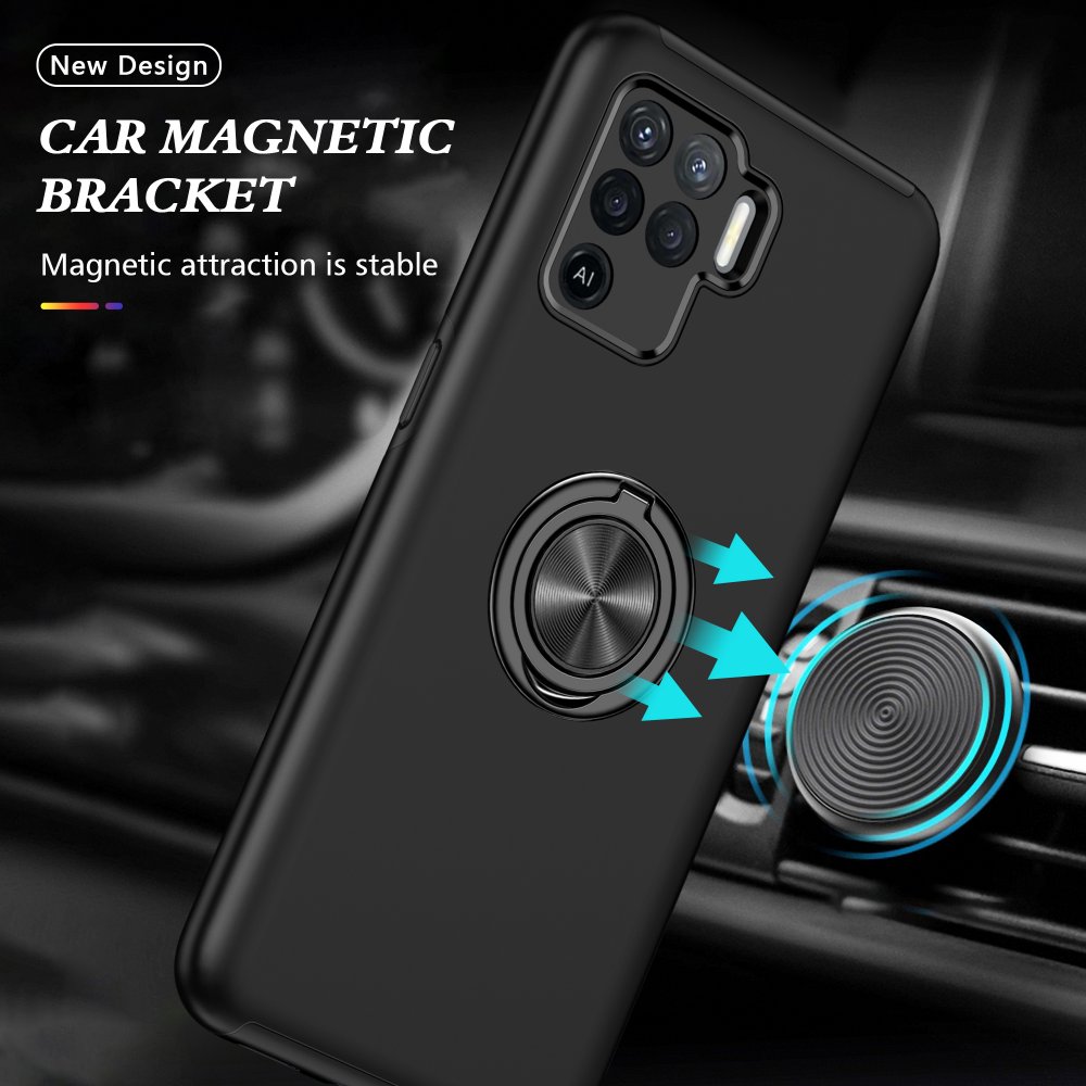 Newface Oppo Reno 5 Lite Kılıf Elit Yüzüklü Kapak - Siyah