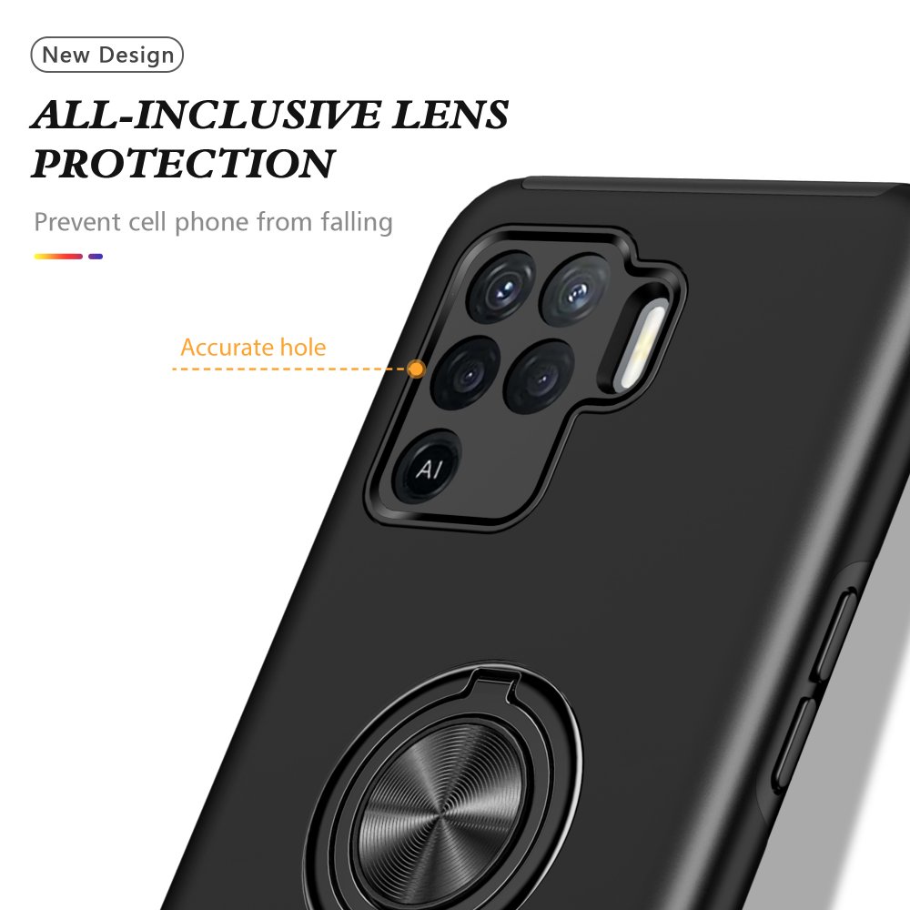 Newface Oppo Reno 5 Lite Kılıf Elit Yüzüklü Kapak - Siyah