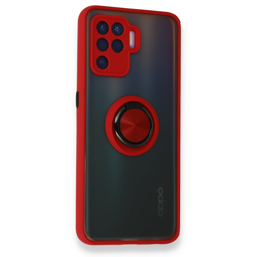 Newface Oppo Reno 5 Lite Kılıf Montreal Yüzüklü Silikon Kapak - Kırmızı