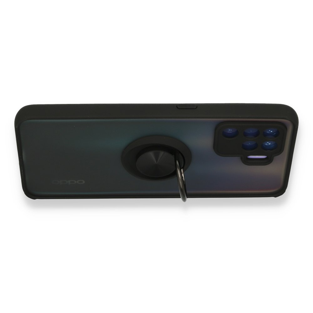 Newface Oppo Reno 5 Lite Kılıf Montreal Yüzüklü Silikon Kapak - Siyah
