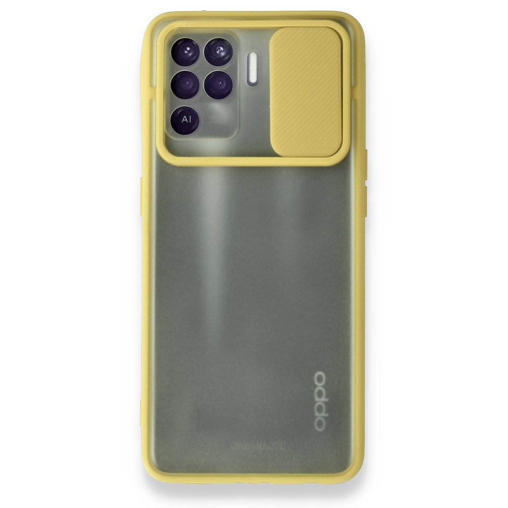 Newface Oppo Reno 5 Lite Kılıf Palm Buzlu Kamera Sürgülü Silikon - Sarı
