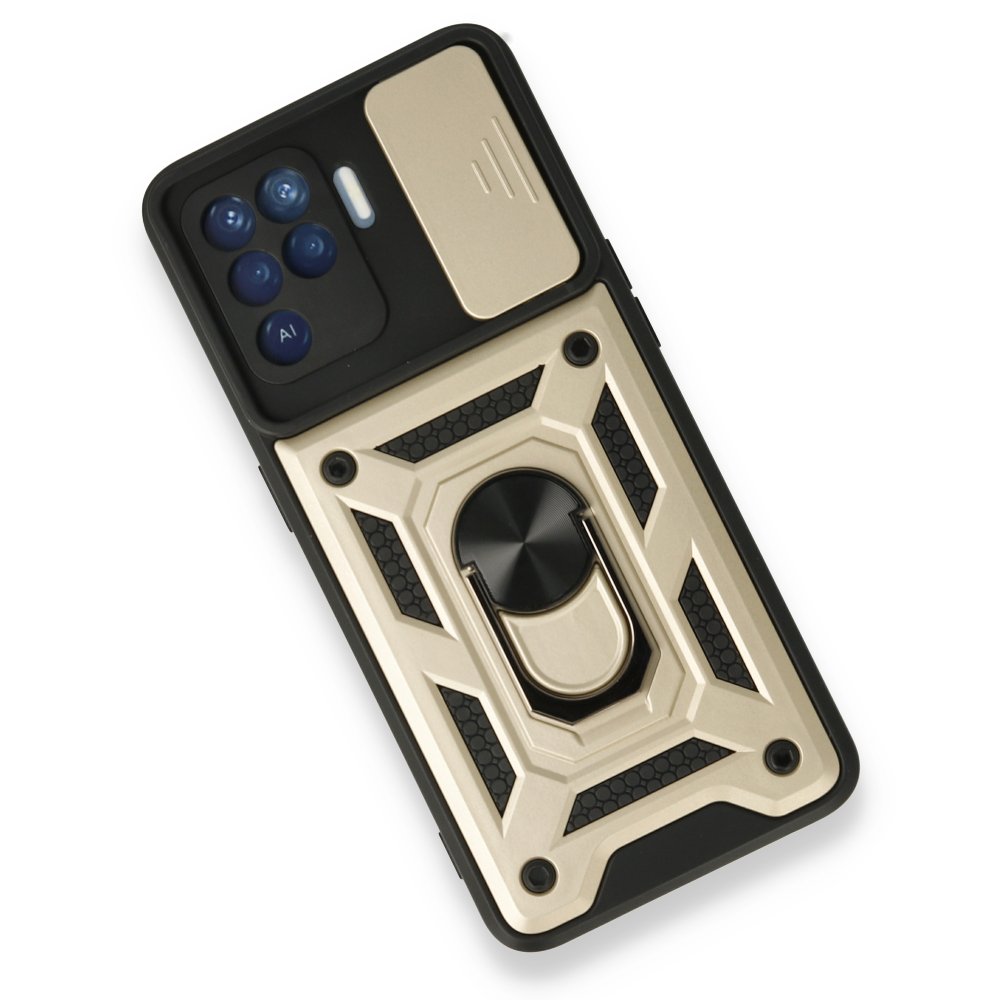 Newface Oppo Reno 5 Lite Kılıf Pars Lens Yüzüklü Silikon - Gold