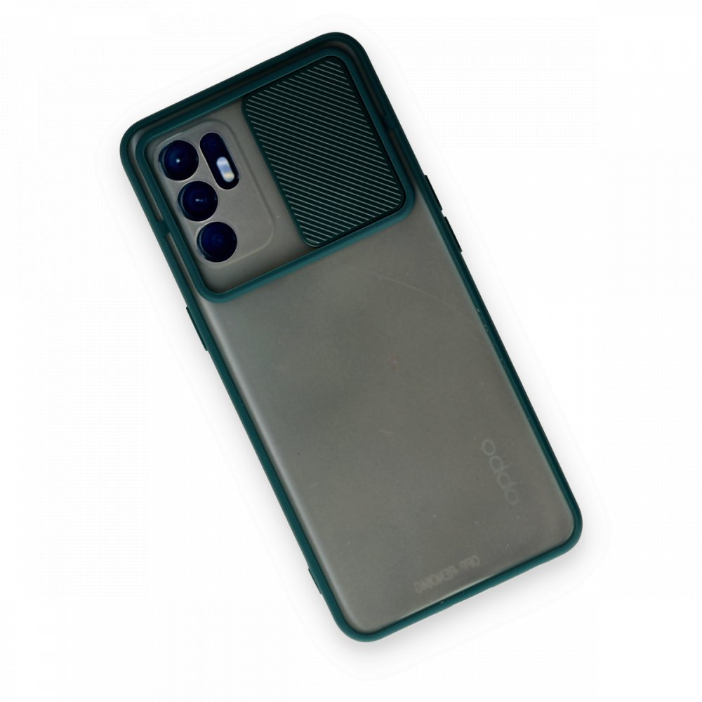 Newface Oppo Reno 6 Kılıf Palm Buzlu Kamera Sürgülü Silikon - Yeşil
