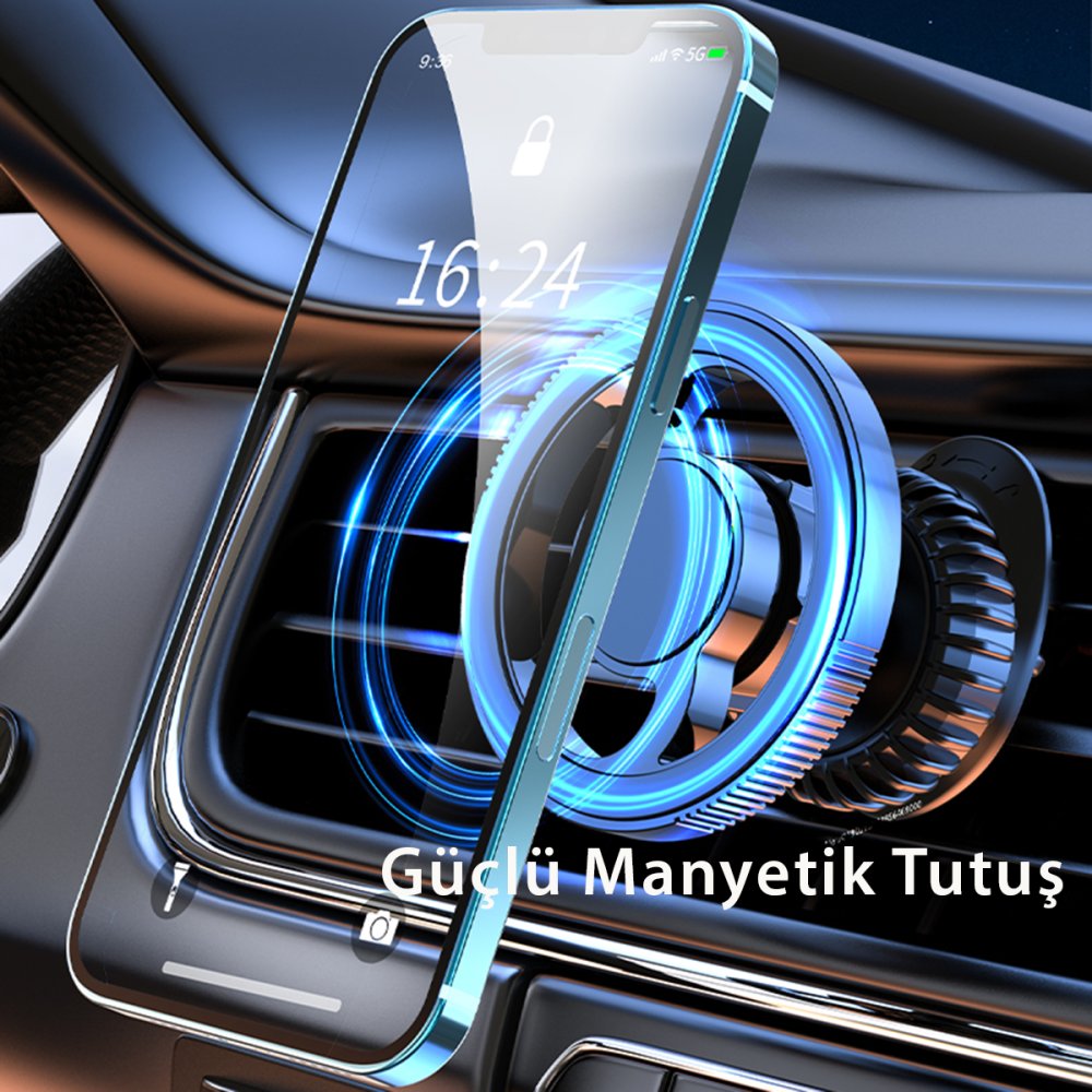 Newface Q40 Ayarlanabilir Izgara Klipsli Manyetik Magsafe Araç Tutucu - Siyah
