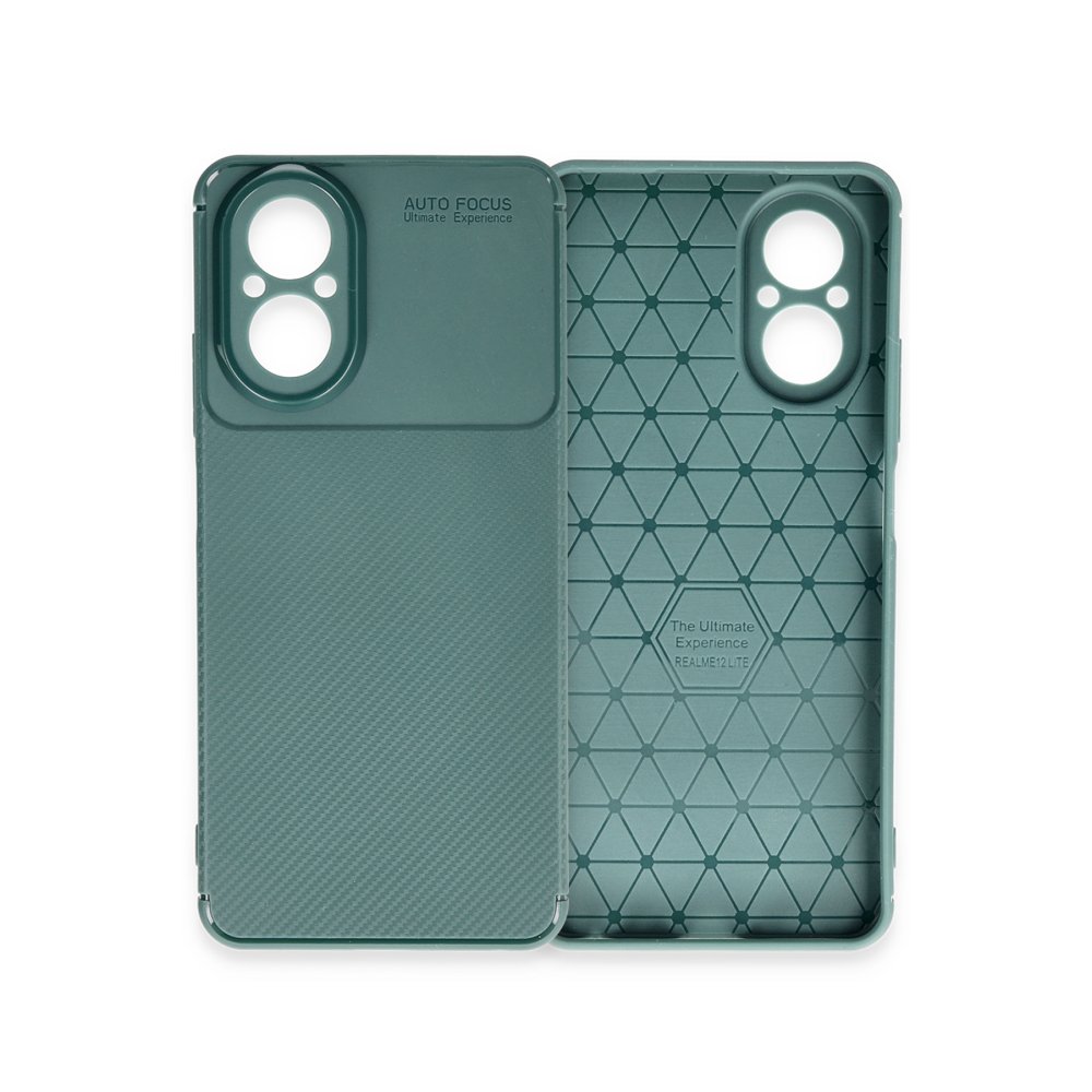 Newface Realme 12 Lite Kılıf Auto Focus Karbon Kapak - Koyu Yeşil