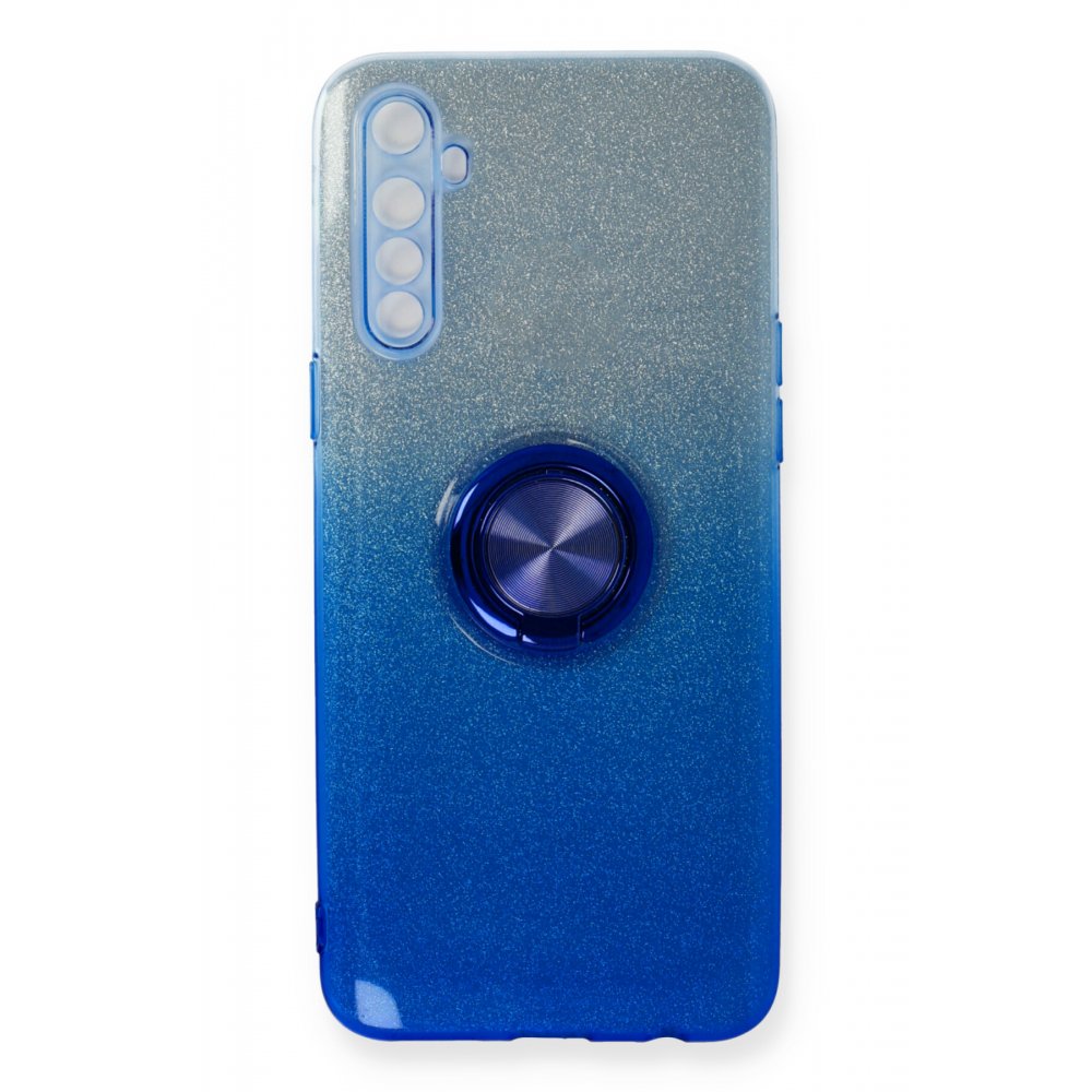 Newface Realme 6 Kılıf Simli Yüzüklü Silikon - Mavi
