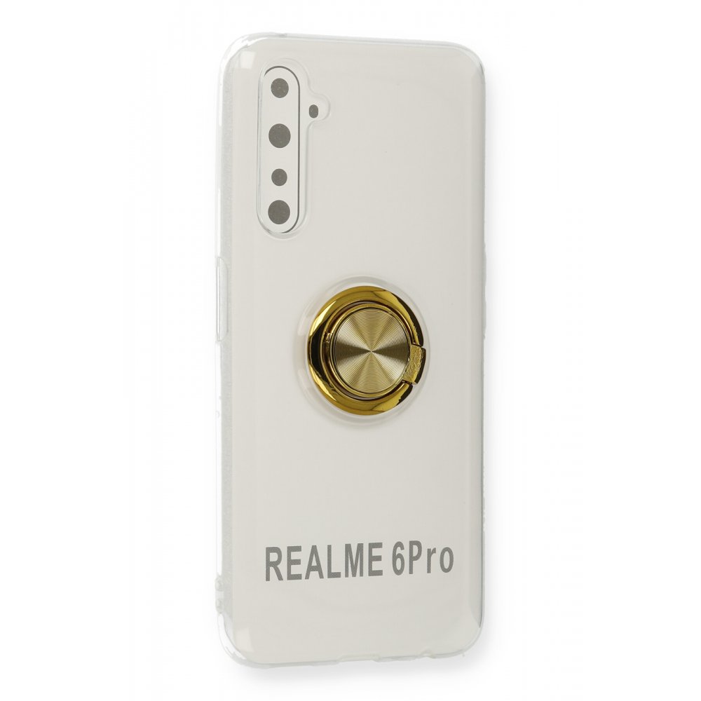 Newface Realme 6 Pro Kılıf Gros Yüzüklü Silikon - Gold