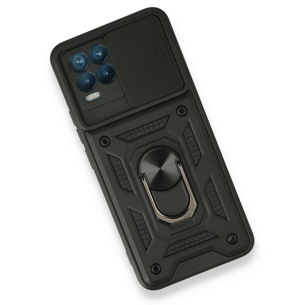 Newface Realme 8 Kılıf Pars Lens Yüzüklü Silikon - Siyah