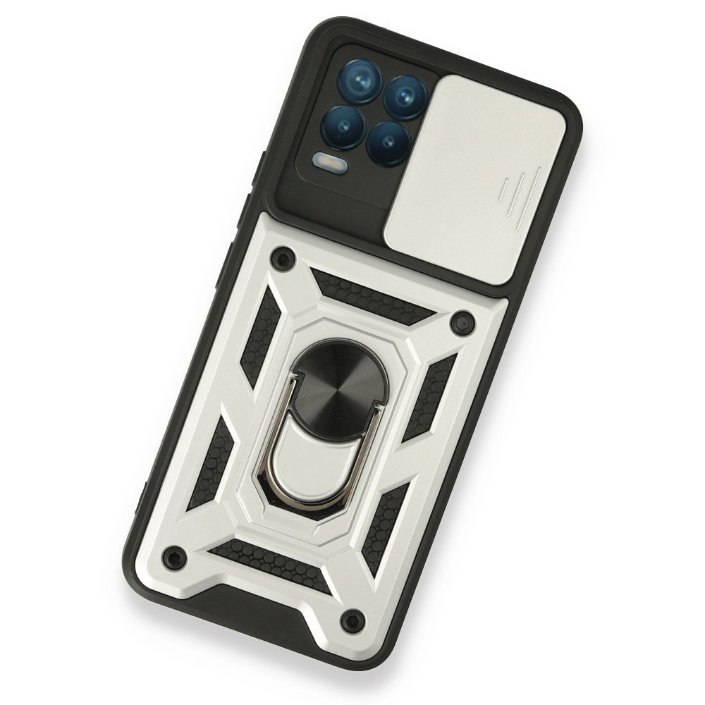 Newface Realme 8 Pro Kılıf Pars Lens Yüzüklü Silikon - Gümüş