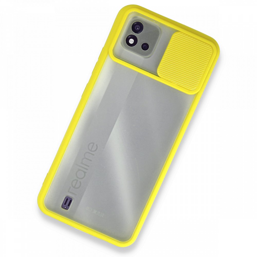 Newface Realme C11 2021 Kılıf Palm Buzlu Kamera Sürgülü Silikon - Sarı