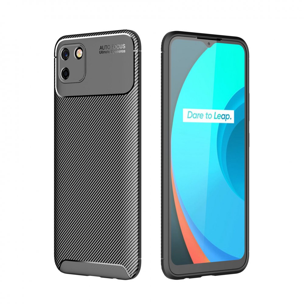 Newface Realme C11 Kılıf Auto Focus Karbon Kapak - Siyah