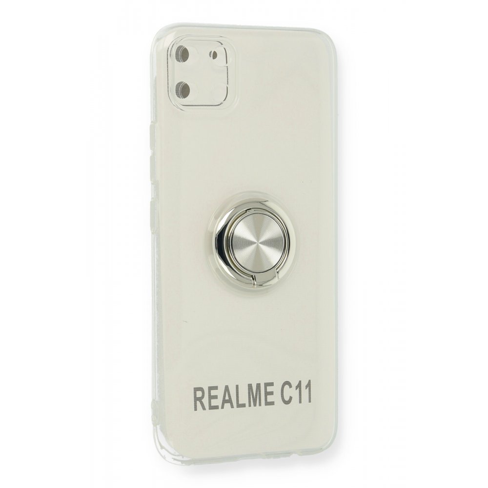 Newface Realme C11 Kılıf Gros Yüzüklü Silikon - Gümüş