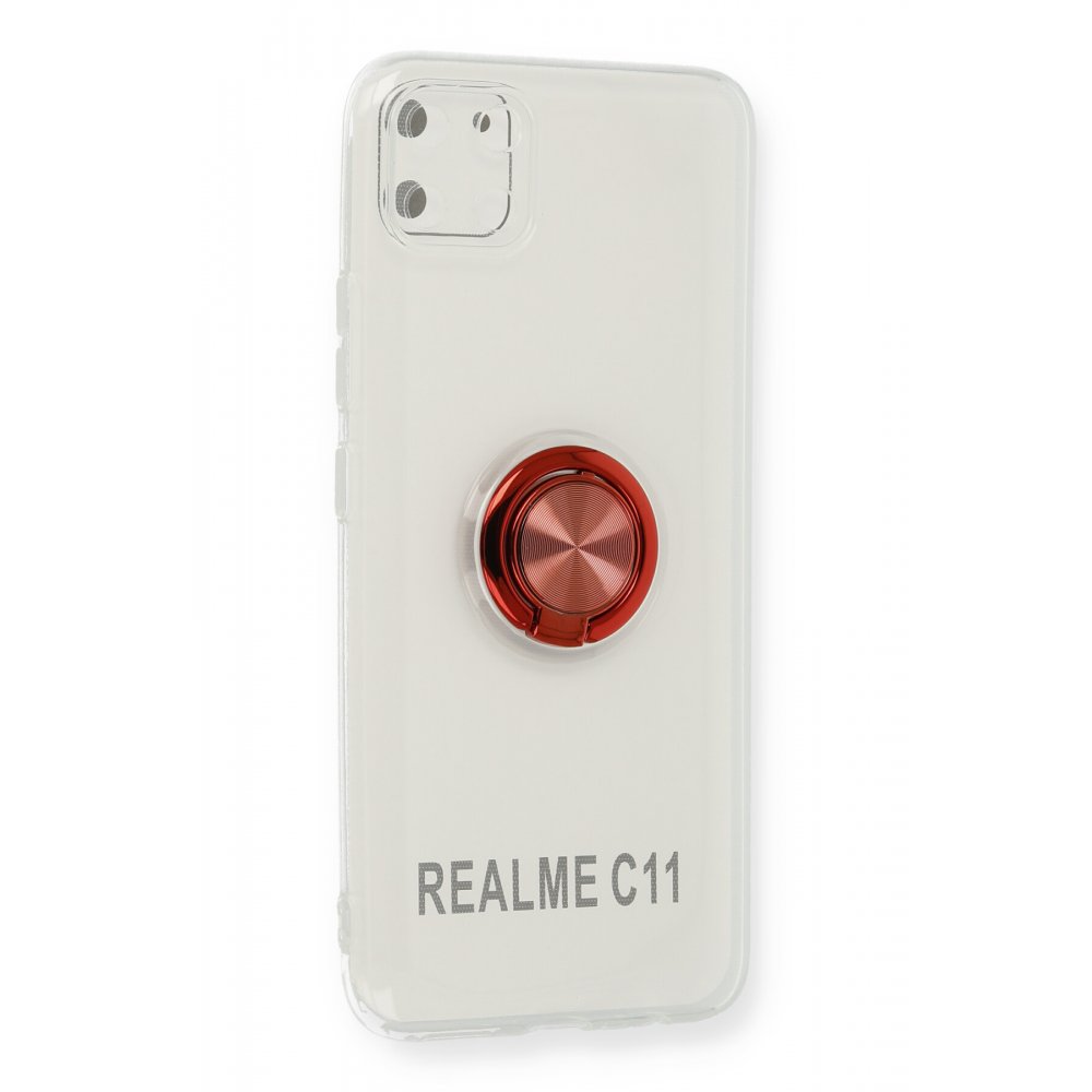 Newface Realme C11 Kılıf Gros Yüzüklü Silikon - Kırmızı