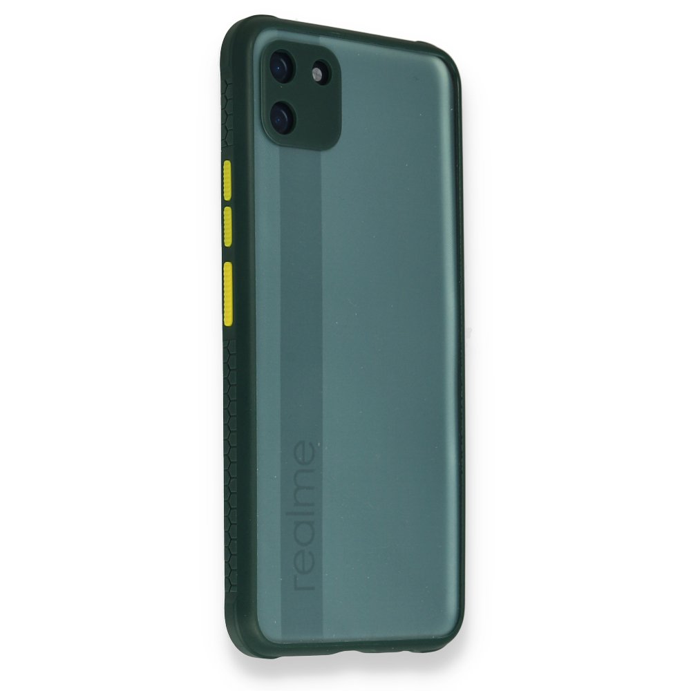 Newface Realme C11 Kılıf Miami Şeffaf Silikon - Koyu Yeşil