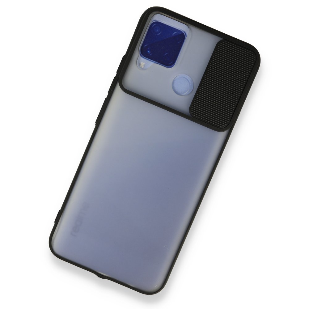 Newface Realme C15 Kılıf Palm Buzlu Kamera Sürgülü Silikon - Siyah