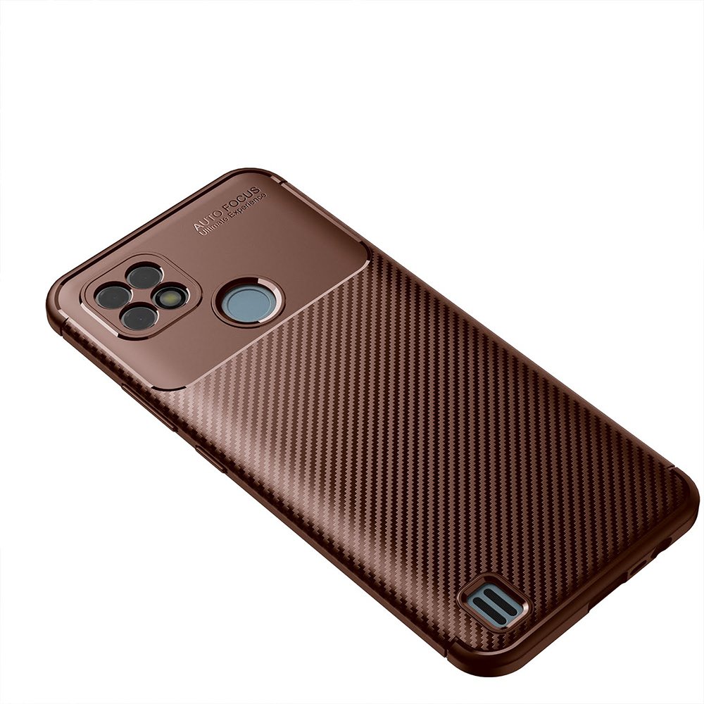 Newface Realme C21 Kılıf Auto Focus Karbon Kapak - Kahverengi