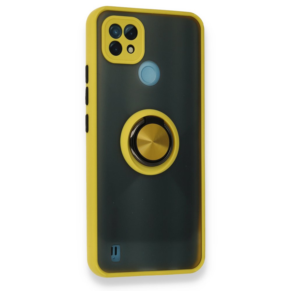 Newface Realme C21 Kılıf Montreal Yüzüklü Silikon Kapak - Sarı
