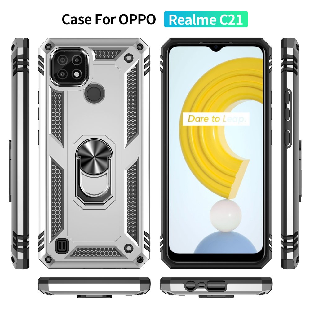 Newface Realme C21 Kılıf Sofya Yüzüklü Silikon Kapak - Gümüş