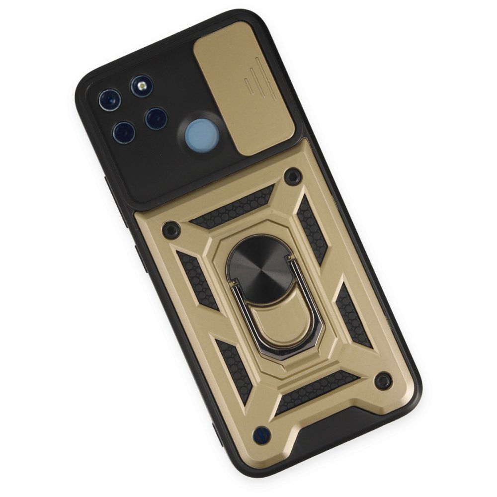 Newface Realme C21Y Kılıf Pars Lens Yüzüklü Silikon - Gold