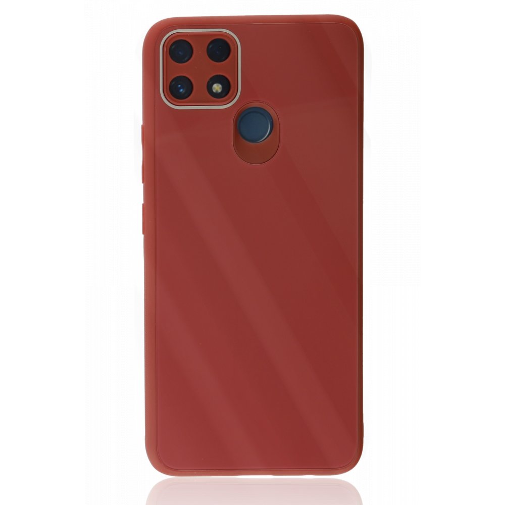 Newface Realme C25 Kılıf Glass Kapak - Bordo