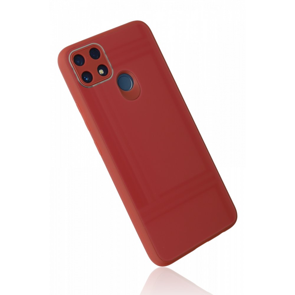 Newface Realme C25s Kılıf Glass Kapak - Bordo