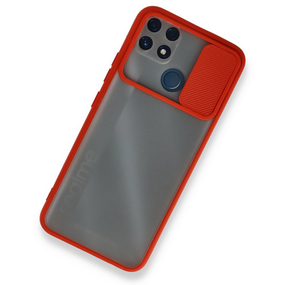 Newface Realme C25s Kılıf Palm Buzlu Kamera Sürgülü Silikon - Kırmızı