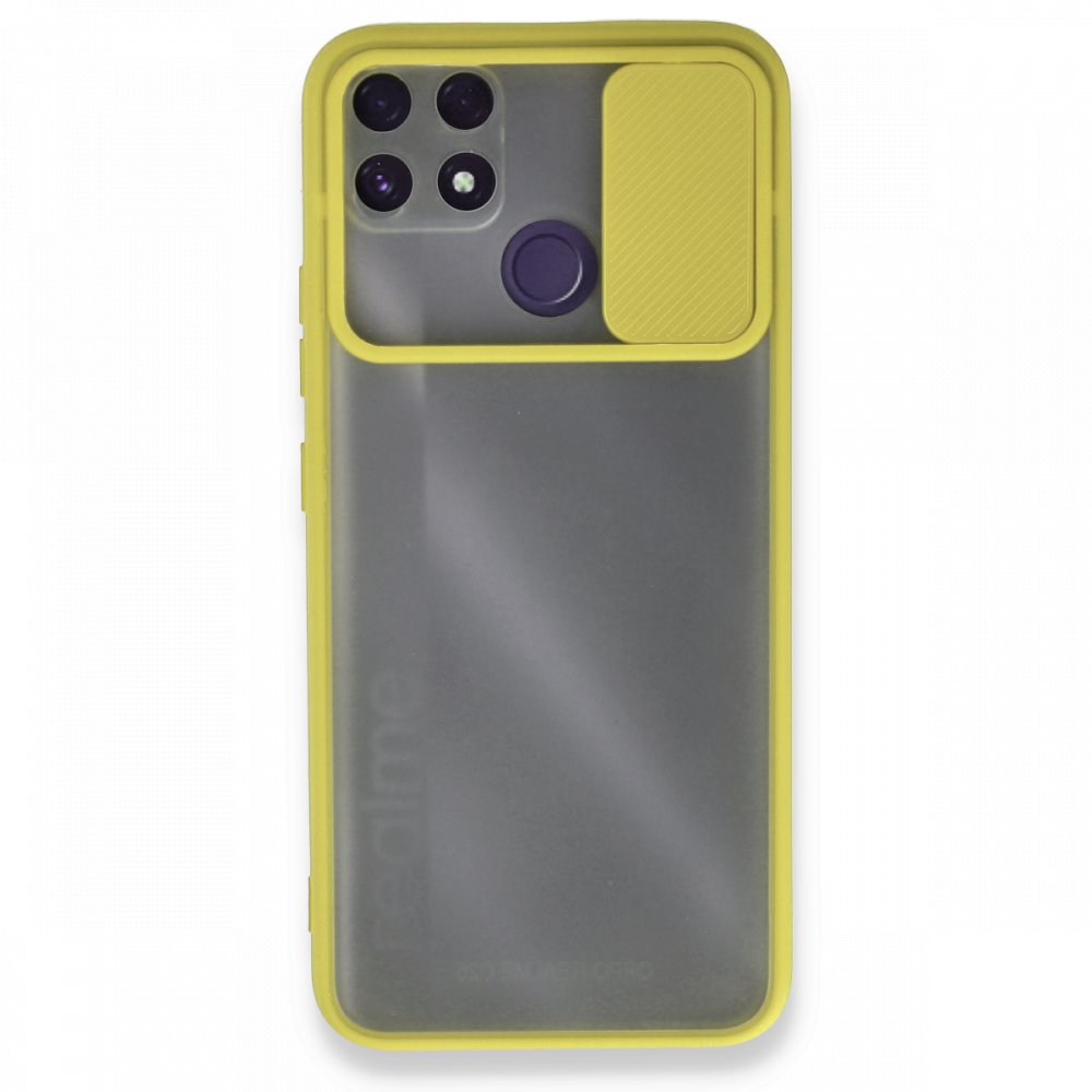 Newface Realme C25s Kılıf Palm Buzlu Kamera Sürgülü Silikon - Sarı
