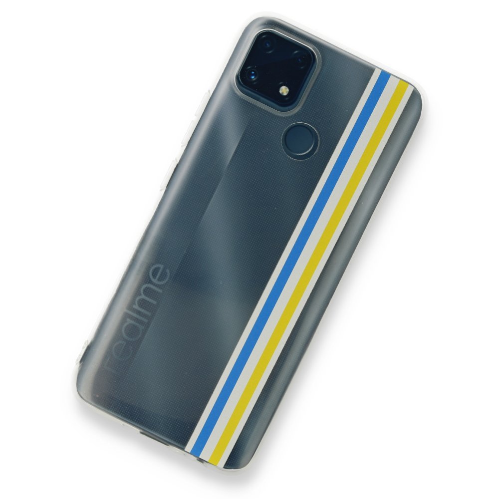 Newface Realme C25s Kılıf Prime Silikon - Mavi-Sarı