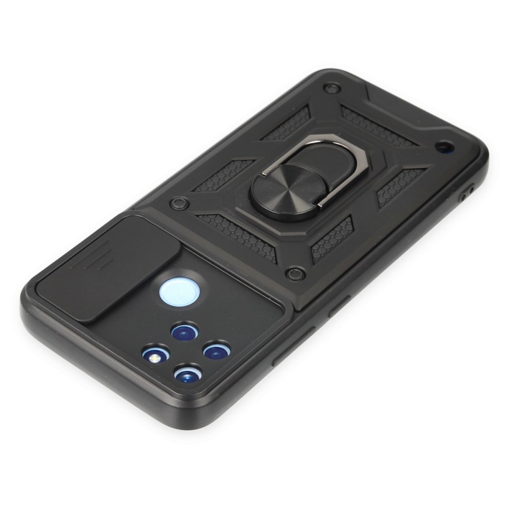 Newface Realme C25Y Kılıf Pars Lens Yüzüklü Silikon - Siyah