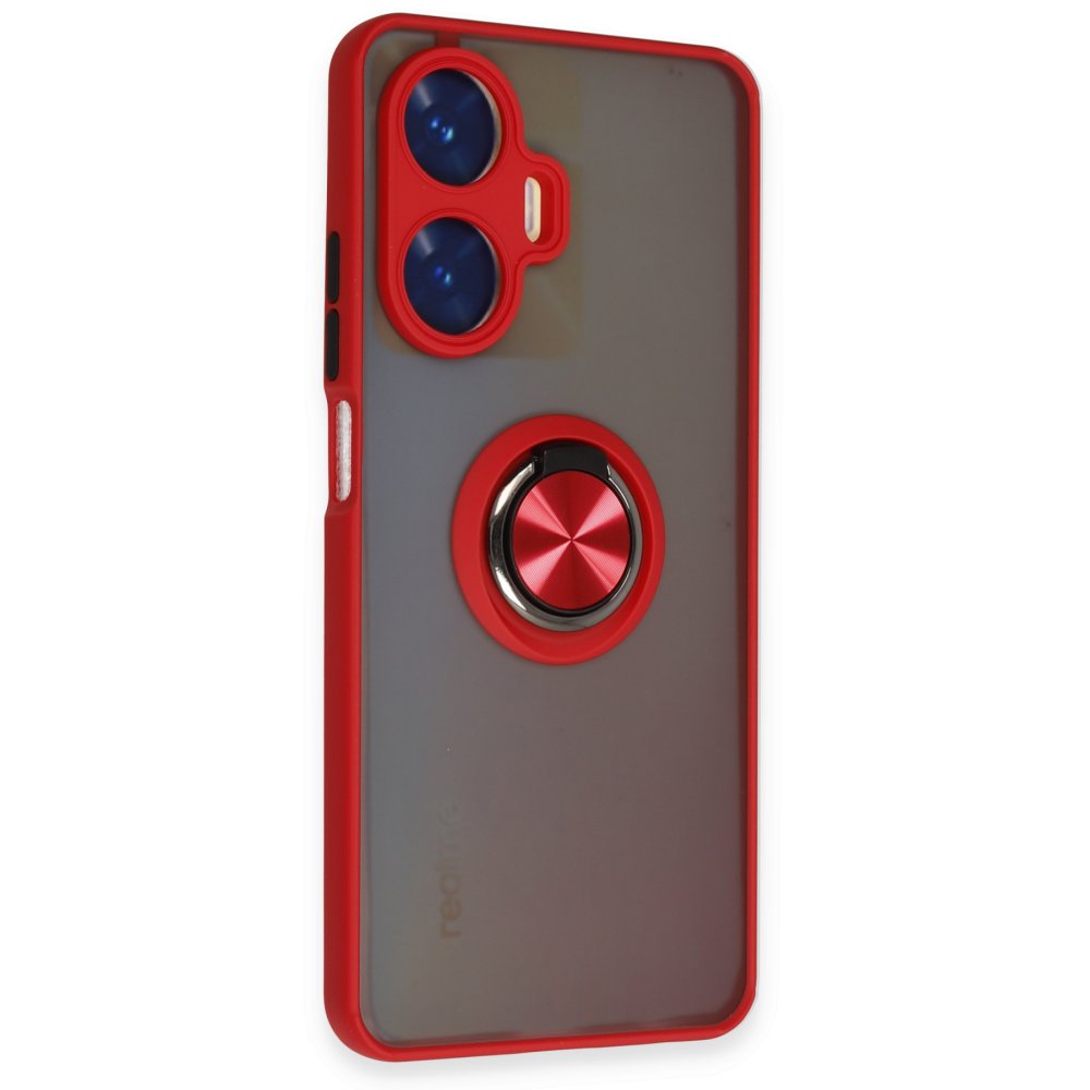 Newface Realme C55 Kılıf Montreal Yüzüklü Silikon Kapak - Kırmızı