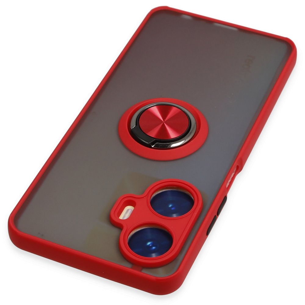 Newface Realme C55 Kılıf Montreal Yüzüklü Silikon Kapak - Kırmızı
