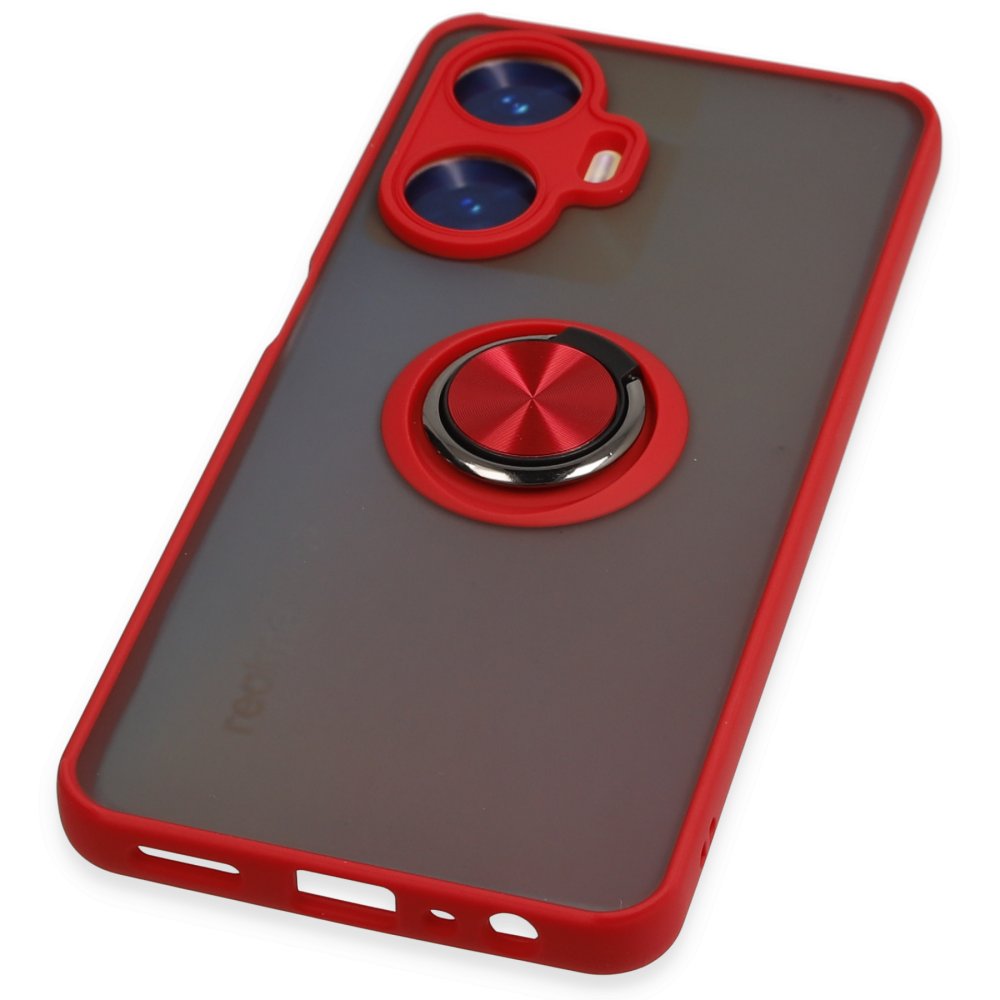 Newface Realme C55 Kılıf Montreal Yüzüklü Silikon Kapak - Kırmızı
