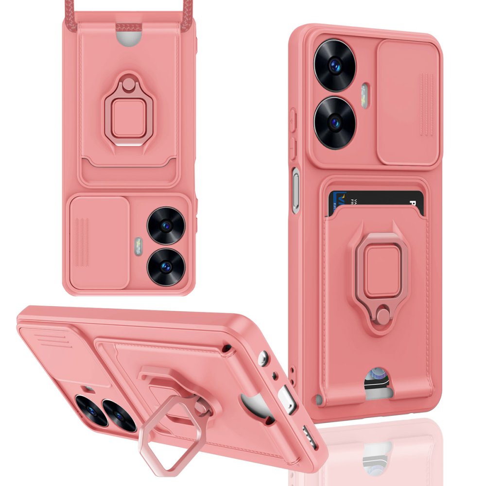 Newface Realme C55 Kılıf Zuma Kartvizitli Yüzüklü Silikon - Pembe