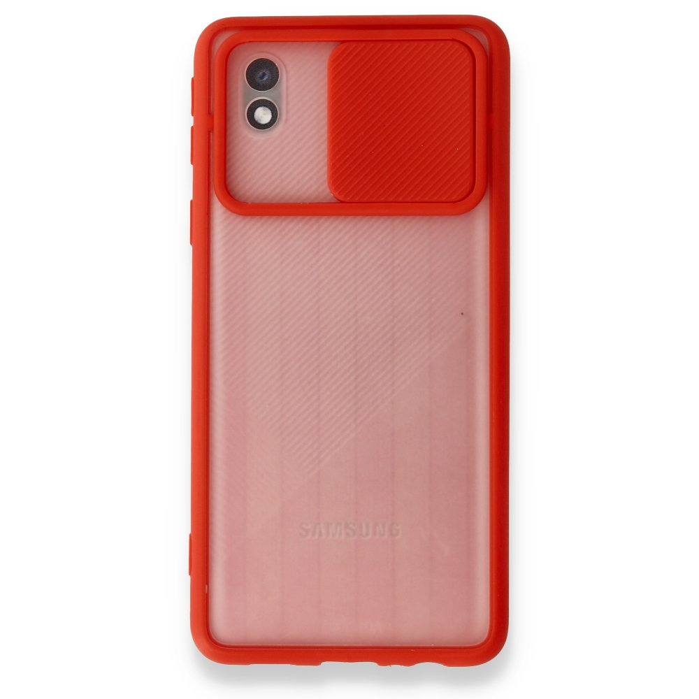 Newface Samsung Galaxy A01 Core Kılıf Palm Buzlu Kamera Sürgülü Silikon - Kırmızı