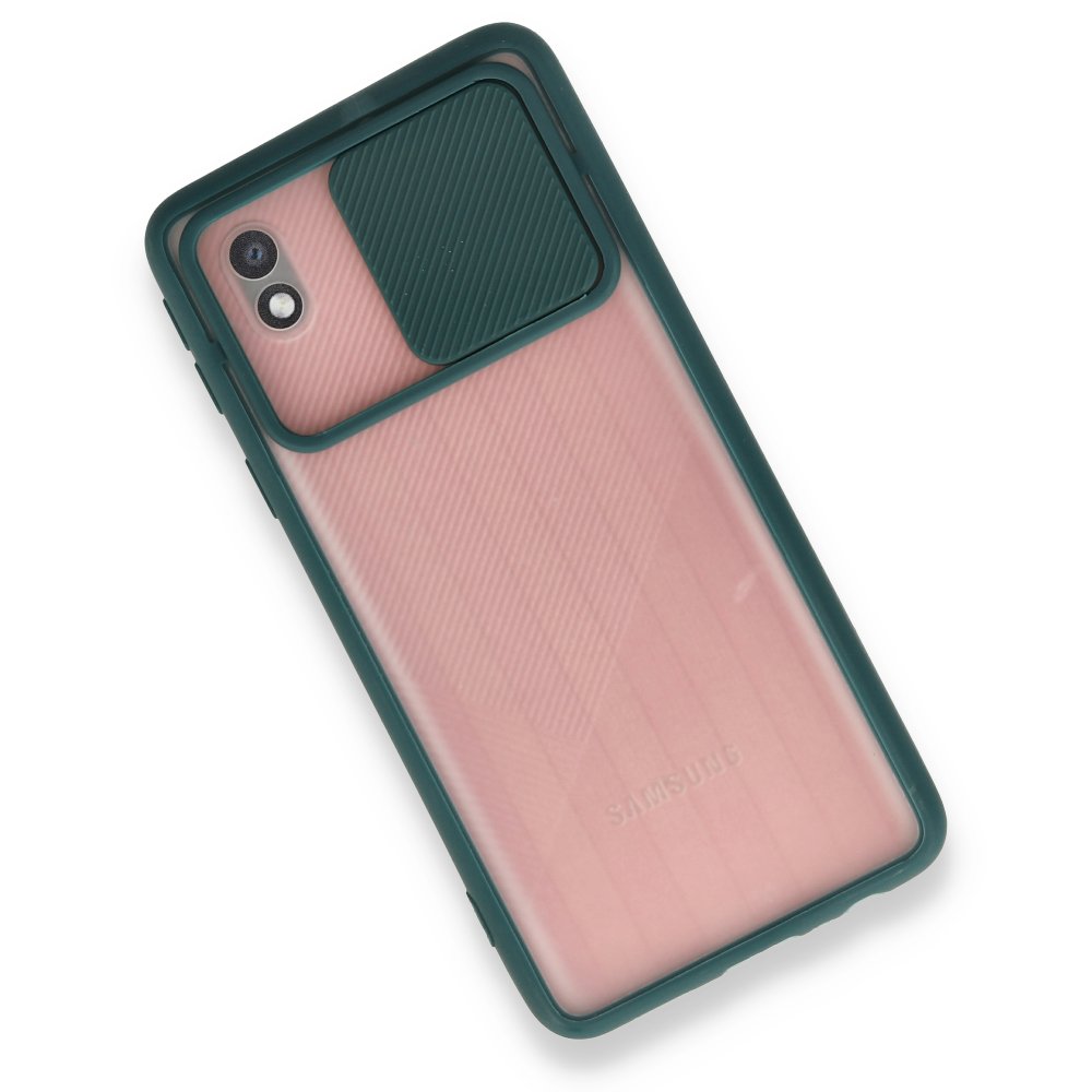 Newface Samsung Galaxy A01 Core Kılıf Palm Buzlu Kamera Sürgülü Silikon - Yeşil