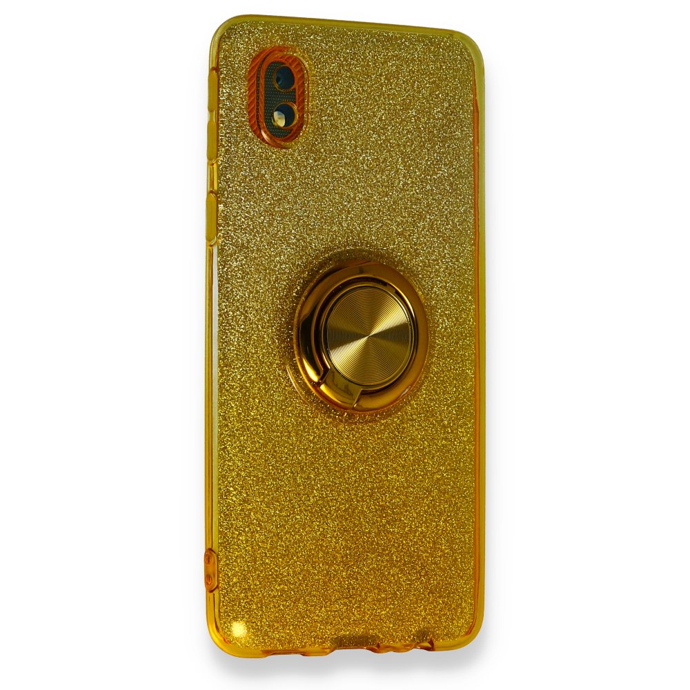 Newface Samsung Galaxy A01 Core Kılıf Simli Yüzüklü Silikon - Sarı