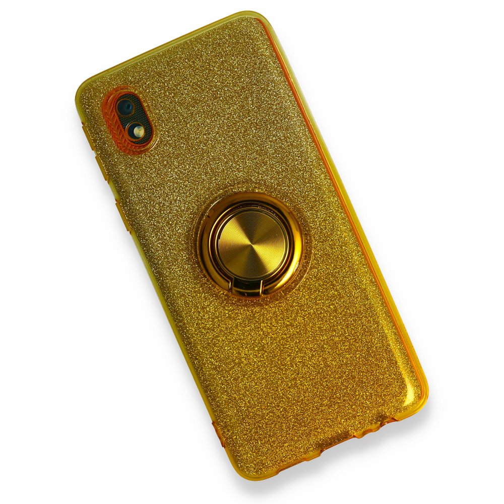 Newface Samsung Galaxy A01 Core Kılıf Simli Yüzüklü Silikon - Sarı