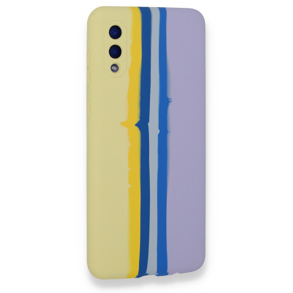 Newface Samsung Galaxy A02 Kılıf Ebruli Lansman Silikon - Sarı-Lila