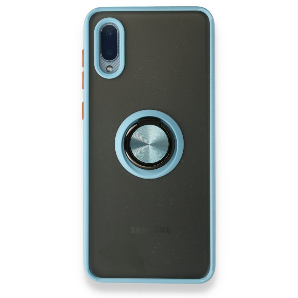 Newface Samsung Galaxy A02 Kılıf Montreal Yüzüklü Silikon Kapak - Buz Mavi