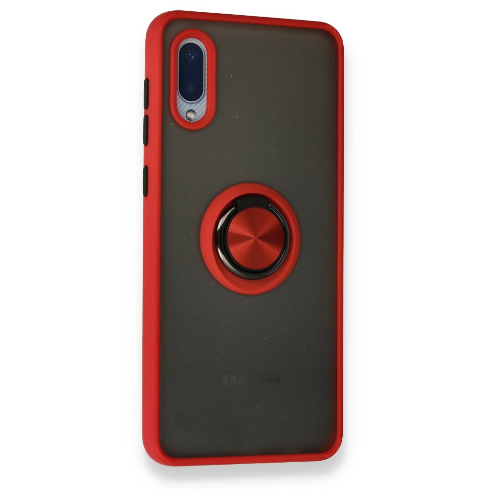 Newface Samsung Galaxy A02 Kılıf Montreal Yüzüklü Silikon Kapak - Kırmızı