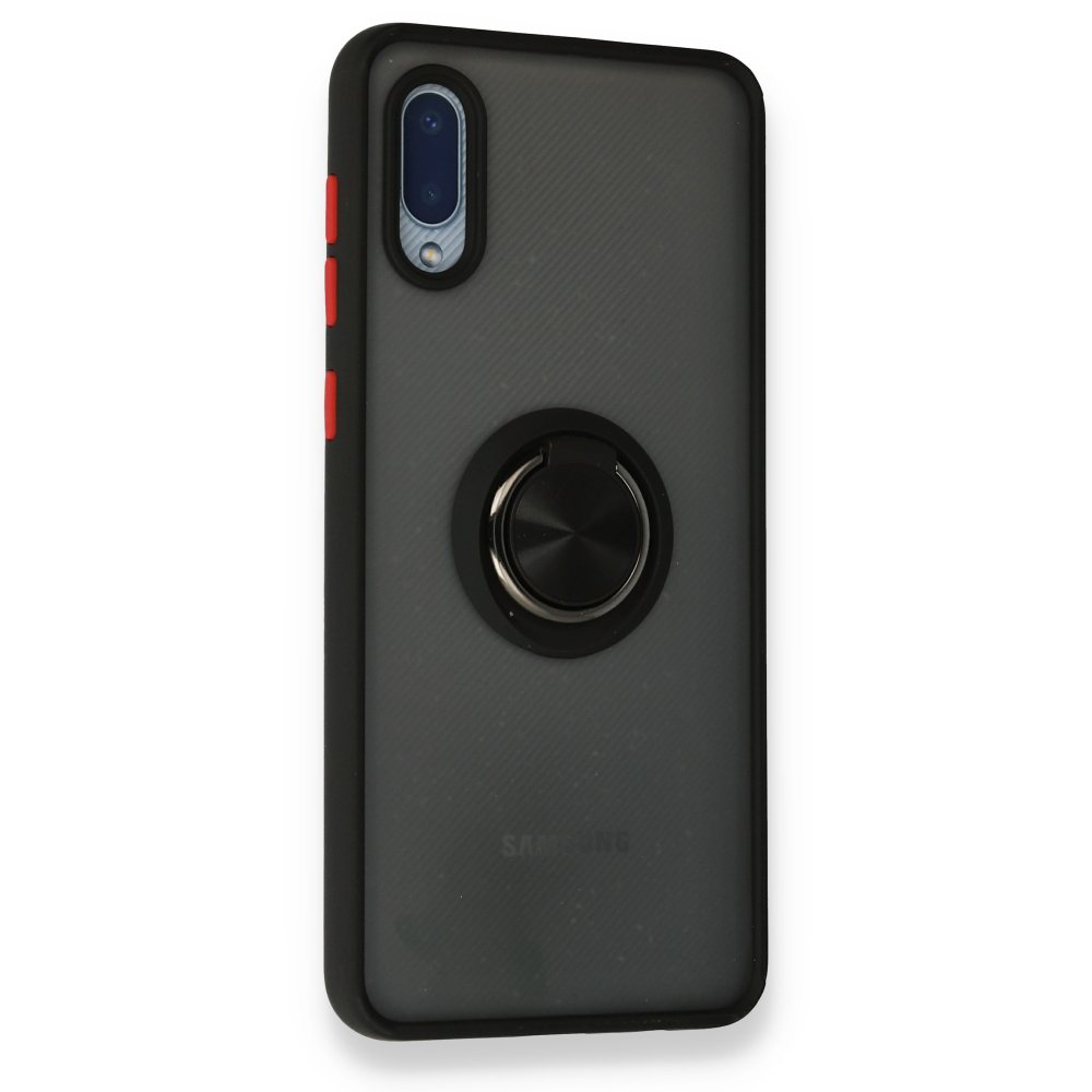 Newface Samsung Galaxy A02 Kılıf Montreal Yüzüklü Silikon Kapak - Siyah